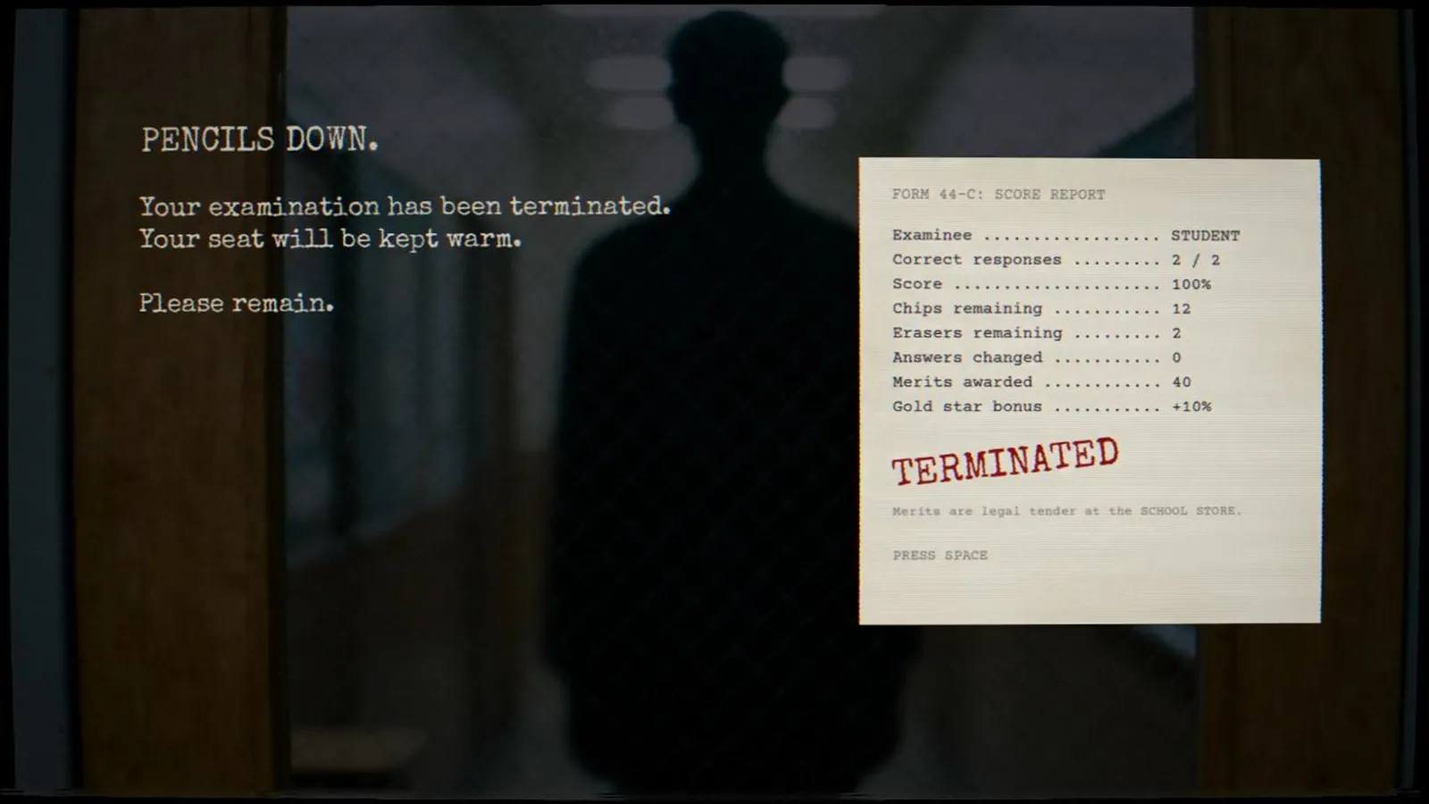 Pencils down: your examination has been terminated