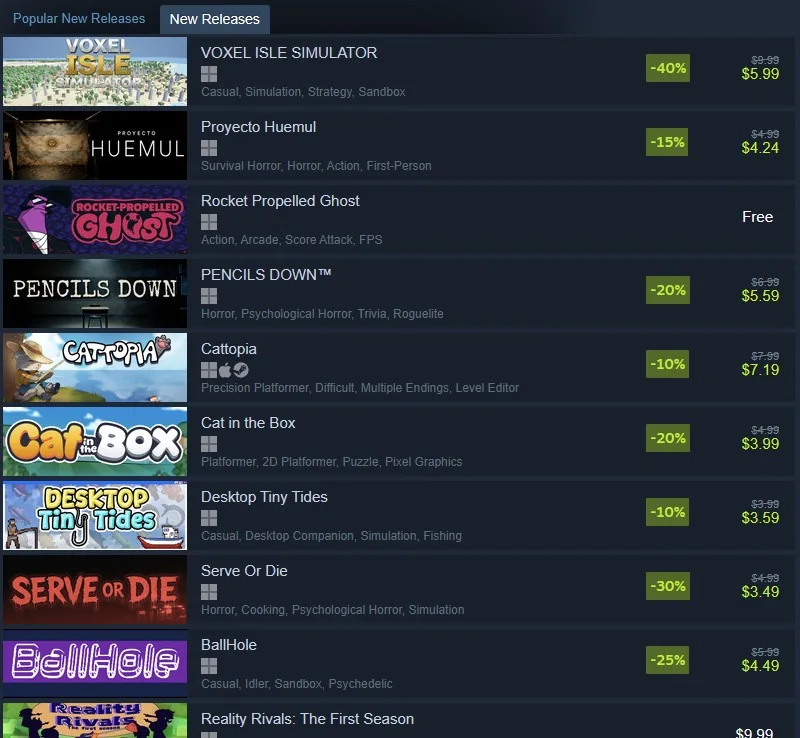 Steam's New Releases list on September 4, 2026, with PENCILS DOWN in it